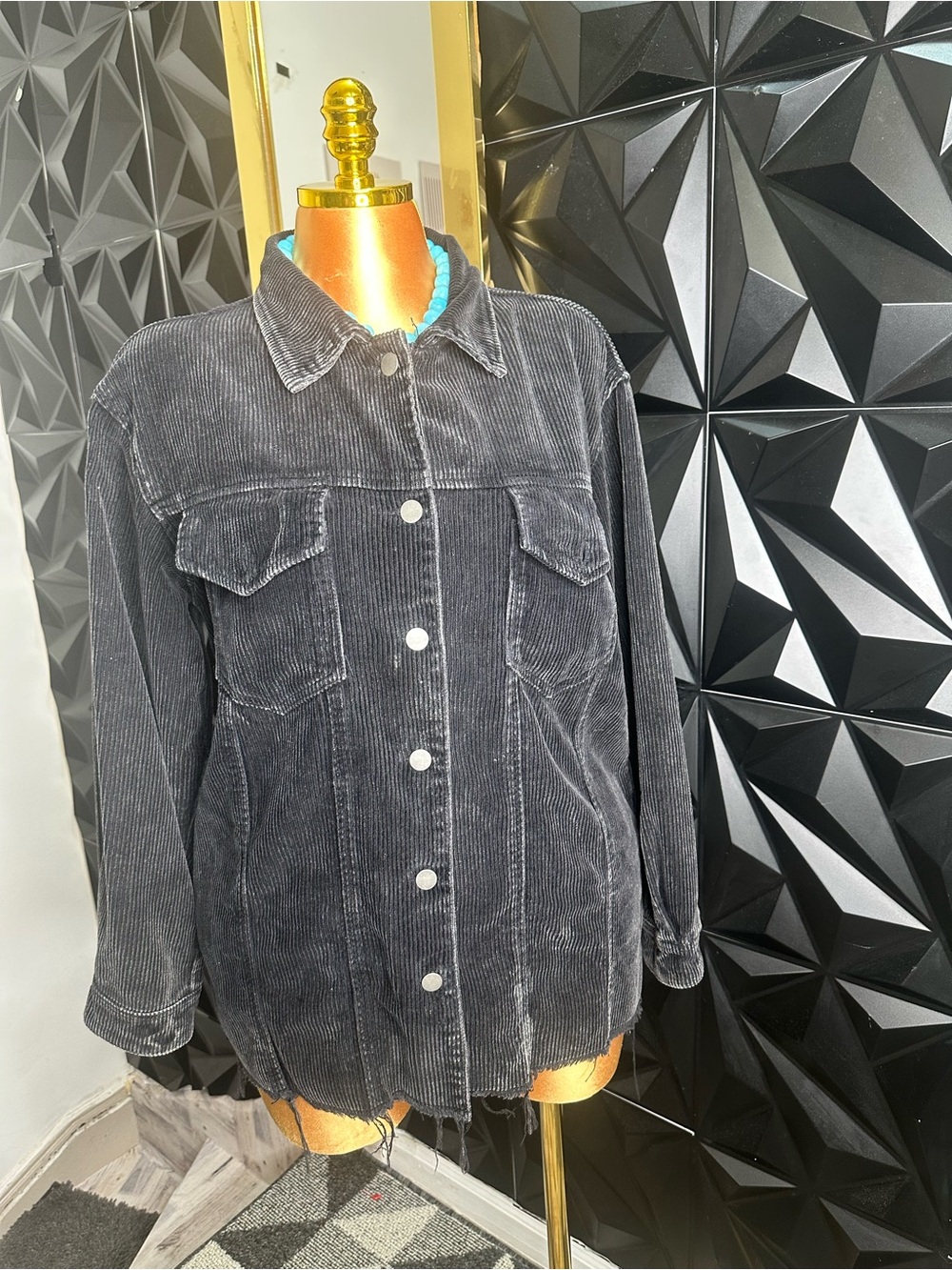 🔥🧥Women's Black Corduroy Button-Front Jean Jacket